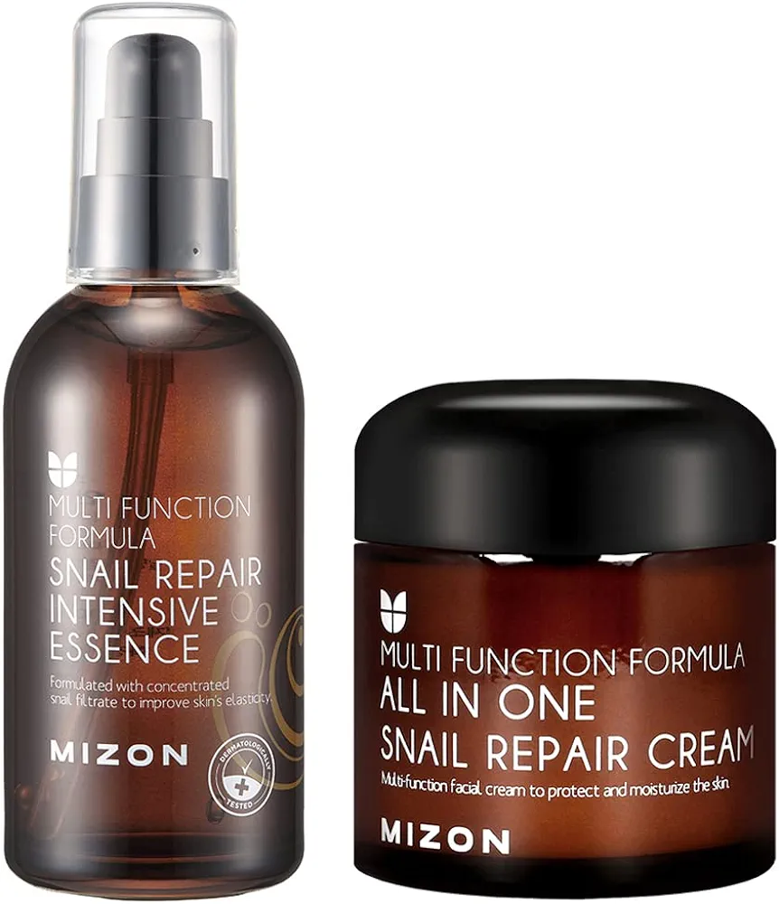 MIZON Snail Line All in one snail repair cream 75ml + Snail intensive essence Bundle, Snail Mucin, Koren Skincare, Moisturizing, Wrinle Care, Blemish Care