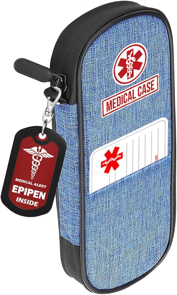 mnmoom Epipen carry case waterproof Insulated Travel Medication Organizer Bag with a Epipen Zipper Pull Bag Tag (Blue)