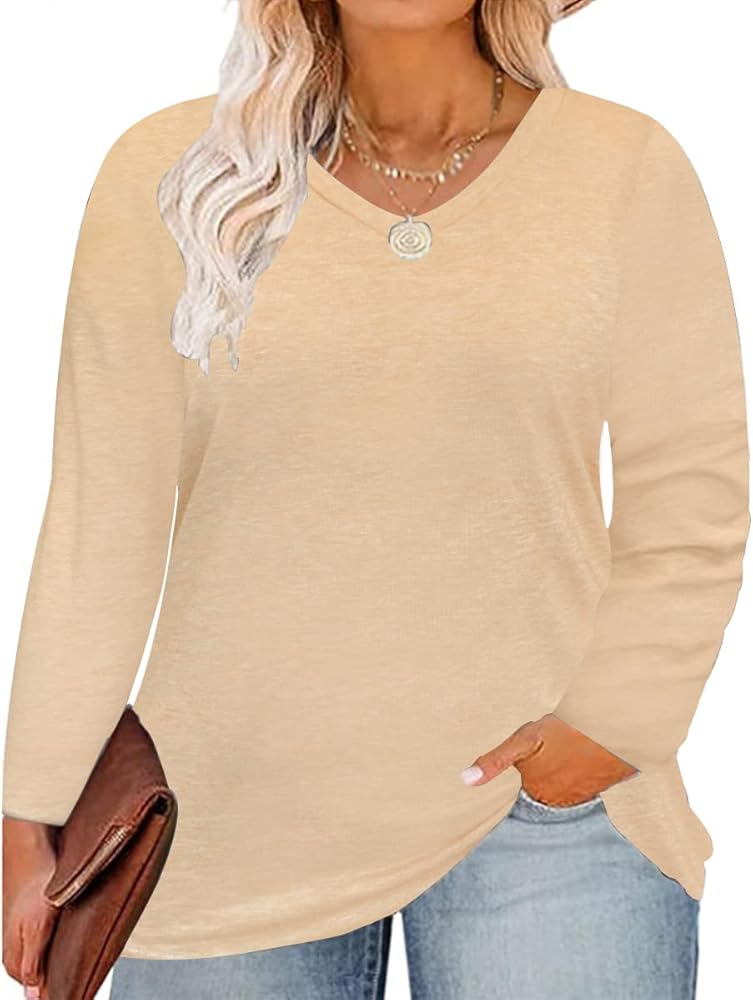 RITERA Plus Size Tops for Women V Neck Winter Shirts Oversized Long Sleeve Loose Fit Henley Shirts Casual Ladies Tunic XL-6XL