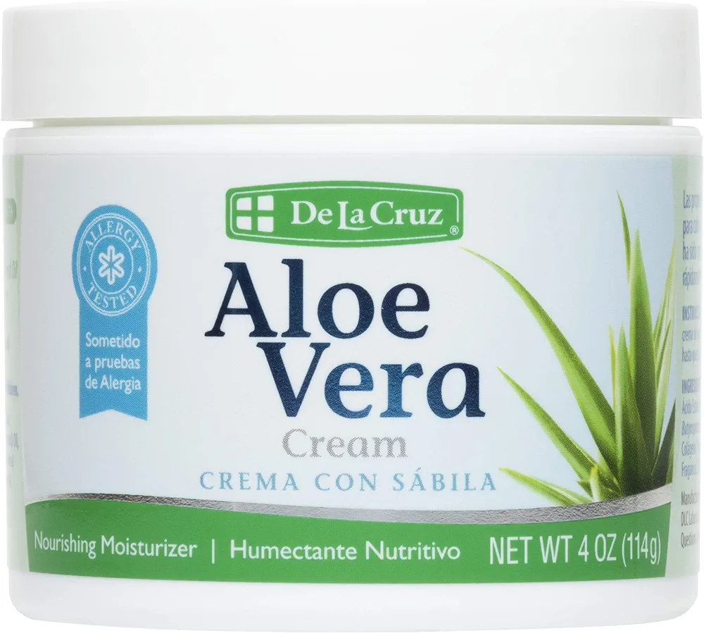 De La Cruz Aloe Vera Face Moisturizer - Natural Aloe Cream for Face, Hands and Body, 4oz