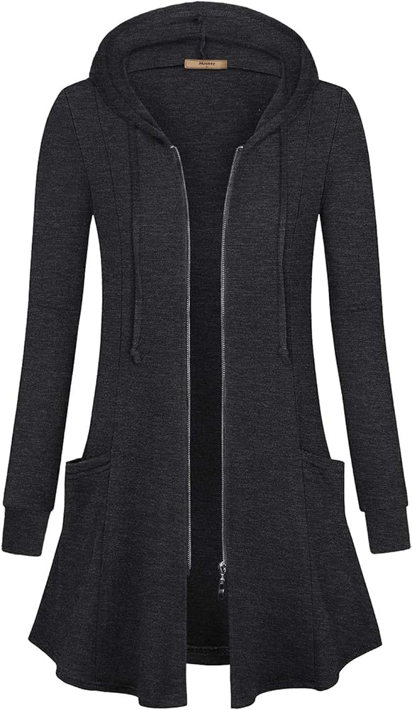 Miusey Womens Zip Up Long Hoodie Jacket Lightweight Tunic Sweatshirt Open Front Cardigan