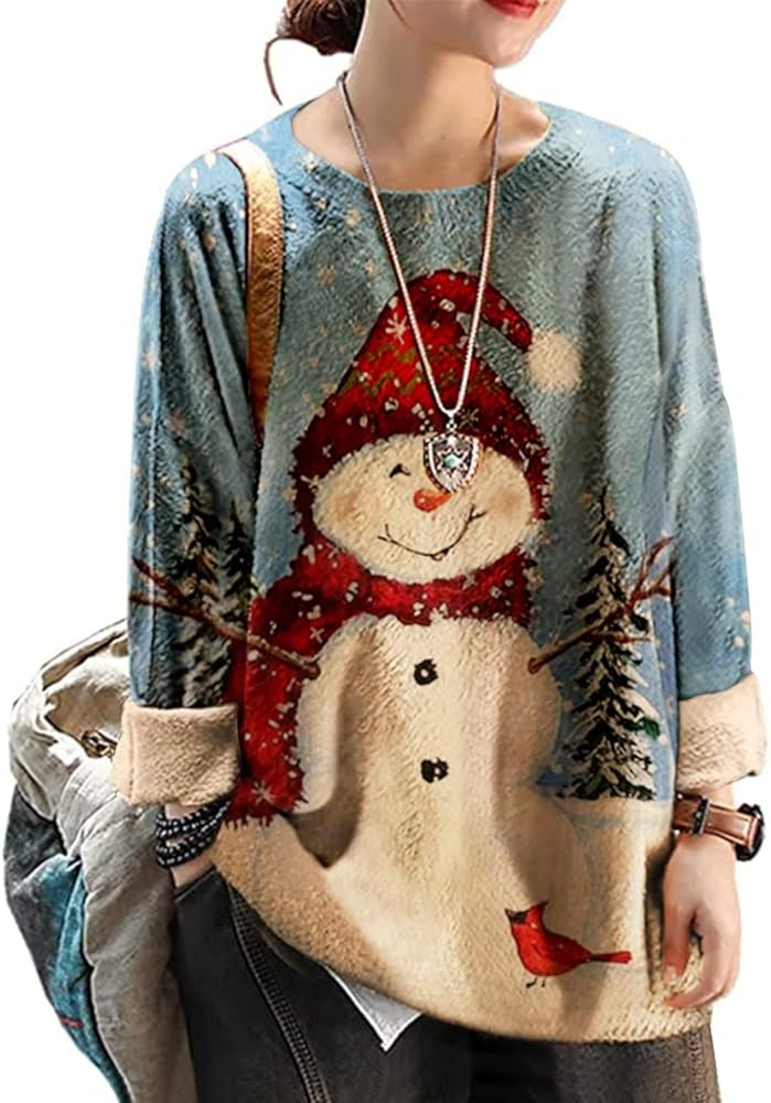 YESNO Women Ugly Christmas Sweater Graphic Printed Oversized Pullover Sweaters Casual Loose Knit Tops S01