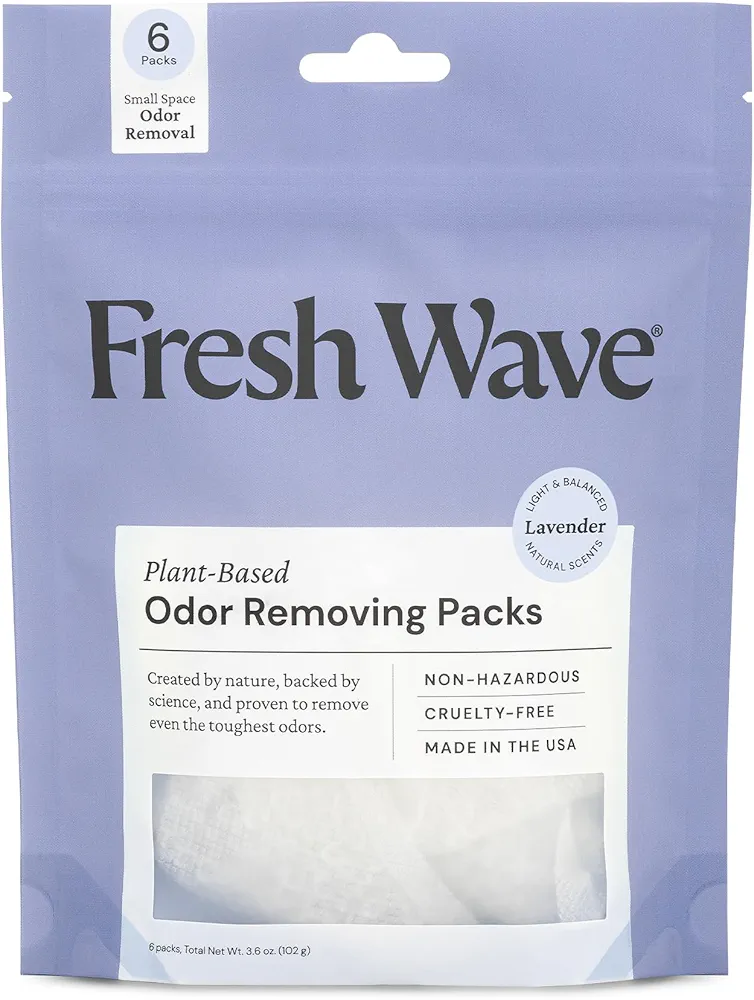 Fresh Wave Lavender Odor Eliminating & Deodorizing Packs | Bag of 6 | Safer Odor Relief for Small Spaces | Natural Plant-Based Odor Eliminator | Odor Absorbers for Home