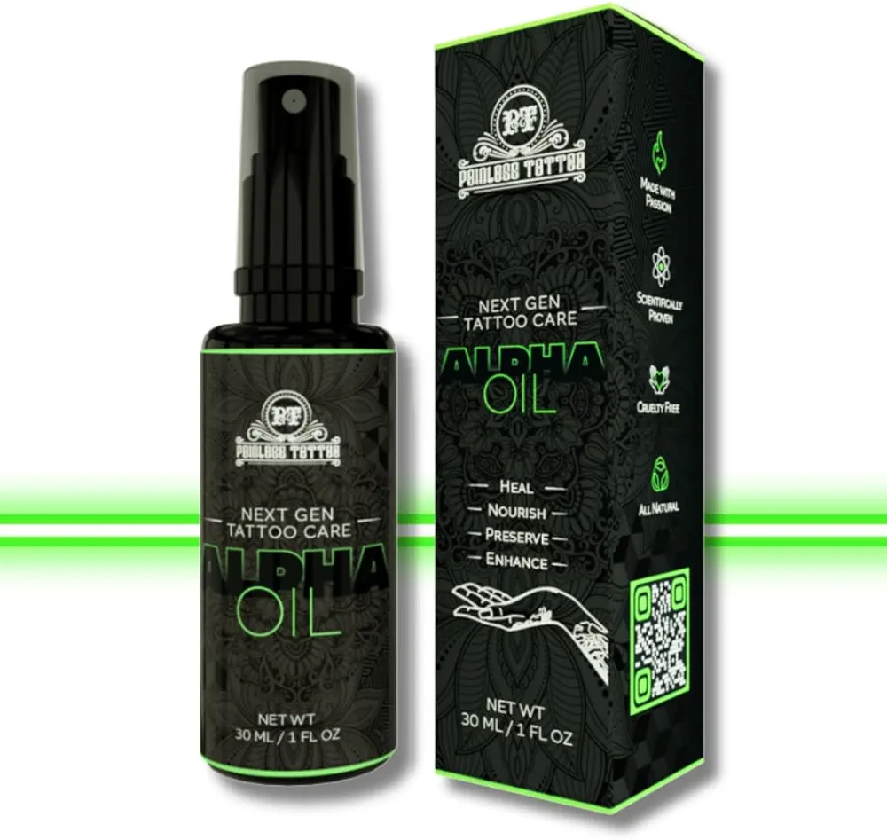 Alpha Oil Tattoo Aftercare and Revitalizer - Promote Faster Healing and Renew and Revive Old Tattoos - Next Generation Tattooo Care Made With Natural Ingredients (1 oz Spray Bottle)