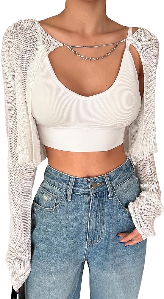 Floerns Women's Long Sleeve Open Front Cardigan Sweater Crop Top