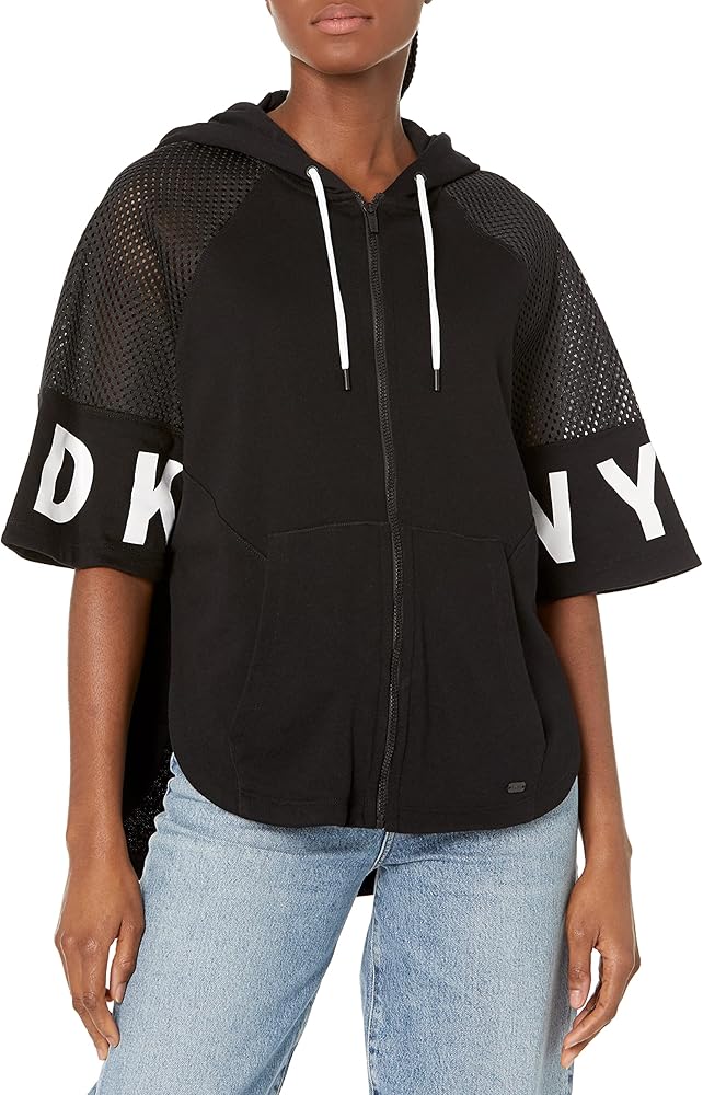 DKNY Women's Hooded Anorak Zip Up Poncho Jacket