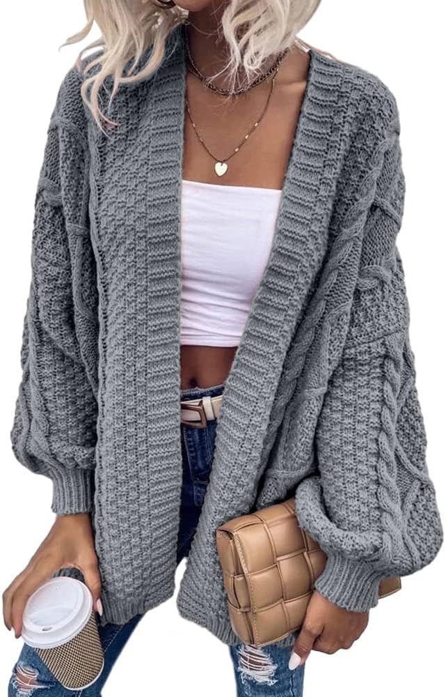 Dyexces Womens Oversized Cardigan Sweaters Open Front Cable Knit Lantern Long Sleeve Chunky Outwear Coats