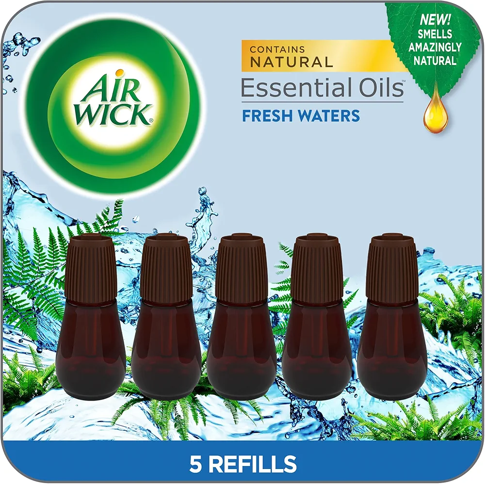 Air Wick Essential Mist Refill, 5 ct, Fresh Waters, Essential Oils Diffuser, Air Freshener