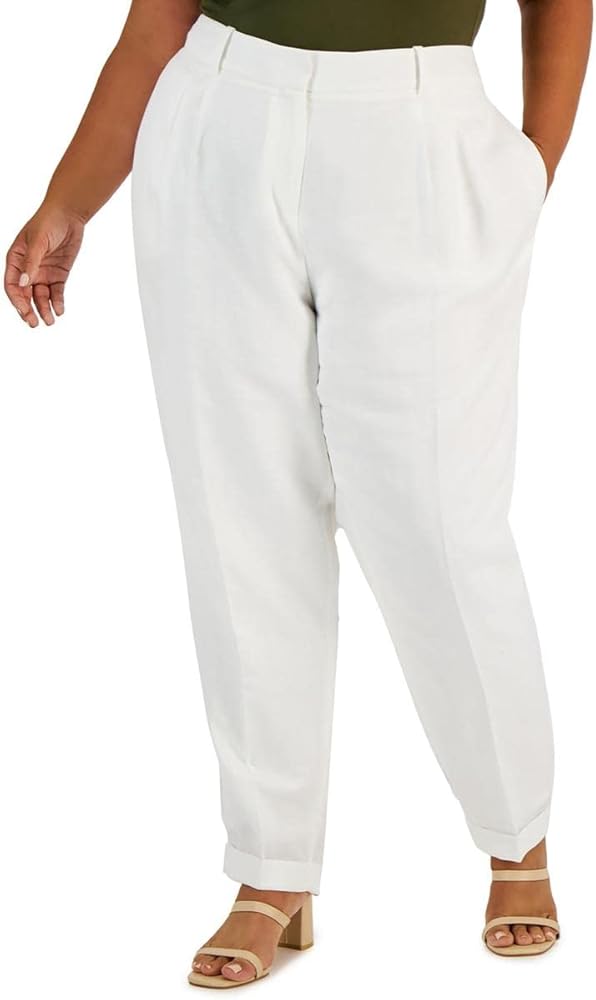 Calvin Klein Womens Plus Pleat Front Wear to Work Ankle Pants Ivory 22W