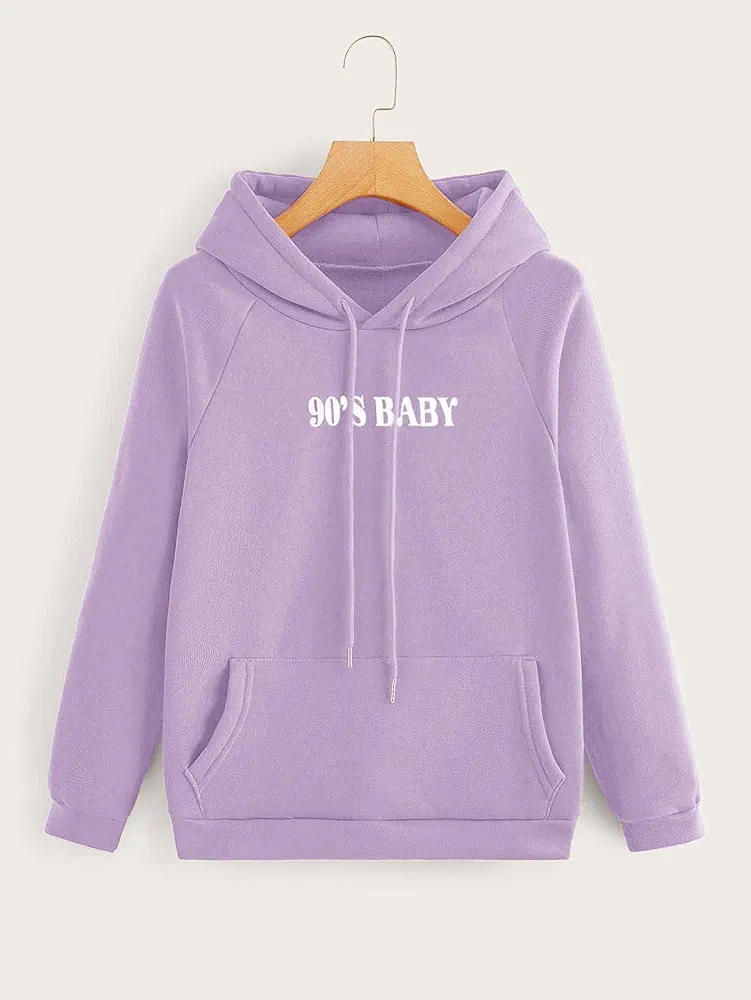 Sweatshirtw for Women - Letter Graphic Raglan Sleeve Drawstring Hoodie (Color : Lilac Purple, Size : Medium)