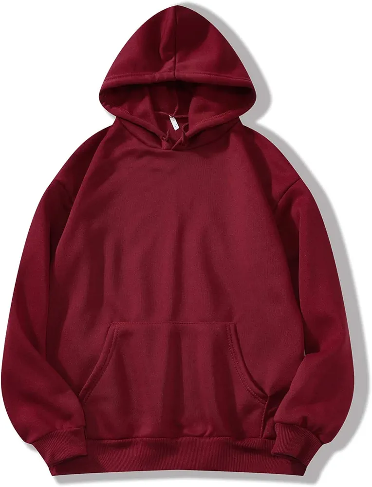 Sweatshirtw for Women - Solid Kangaroo Pocket Thermal Lined Hoodie (Color : Burgundy, Size : Medium)