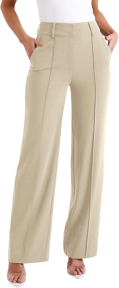 NIMIN High Waisted Work Pants for Women Wide Leg Dress Pants Straight Trousers Casual Business Slacks with Pockets