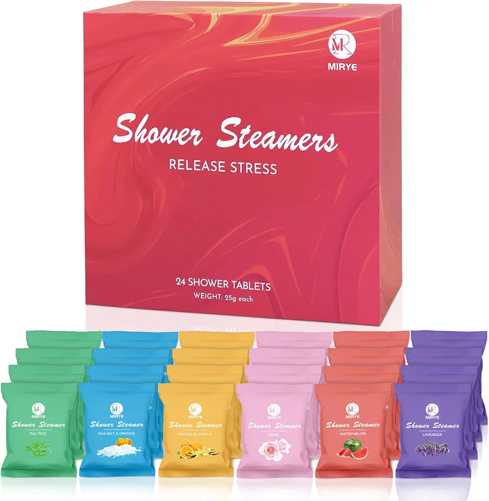 Shower Steamers Aromatherapy for Women and Men, 24-Pack Organic Shower Bombs with Essential Oil, Rose, Watermelon, Tea Tree, Orange & Vanilla, Sea Salt, Lavender Birthday Gifts for Women