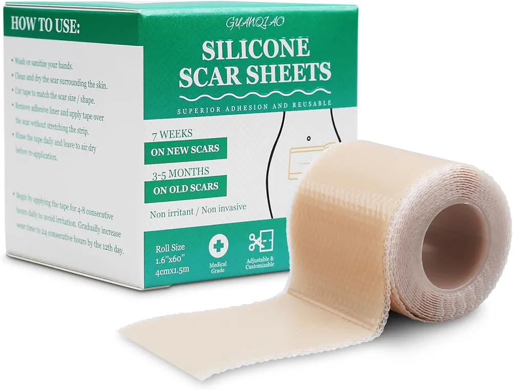 Silicone Scar Sheets, Medical Grade Silicone Scar Tape, Scar Removal Strips for Acne Scars C-Section & Keloid Surgery Scars Sheets Treatment Sheets -1.6"x 60" Roll-1.5M