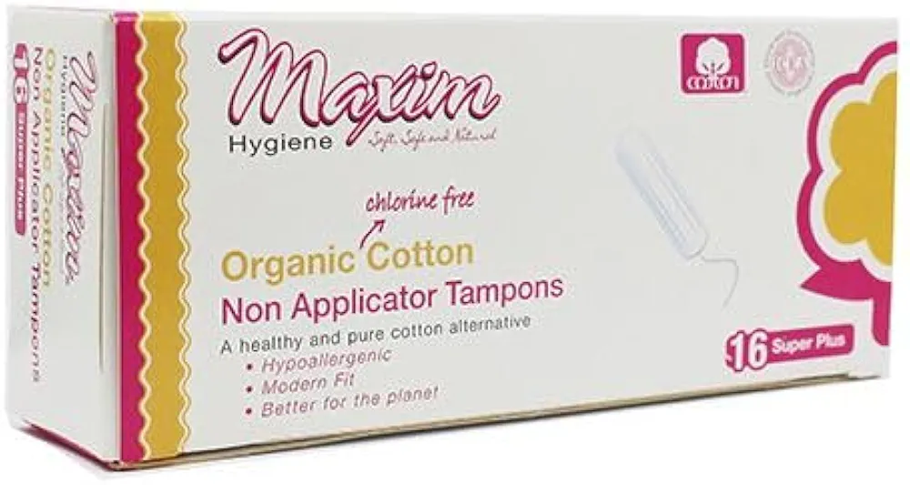 Maxim 100% Certified Organic Cotton Non-Applicator Tampons, Super Plus Absorbency, Unscented, Digital, Applicator Free, Eco-Friendly, Biodegradable and Compostable, 32ct, 2 Packs