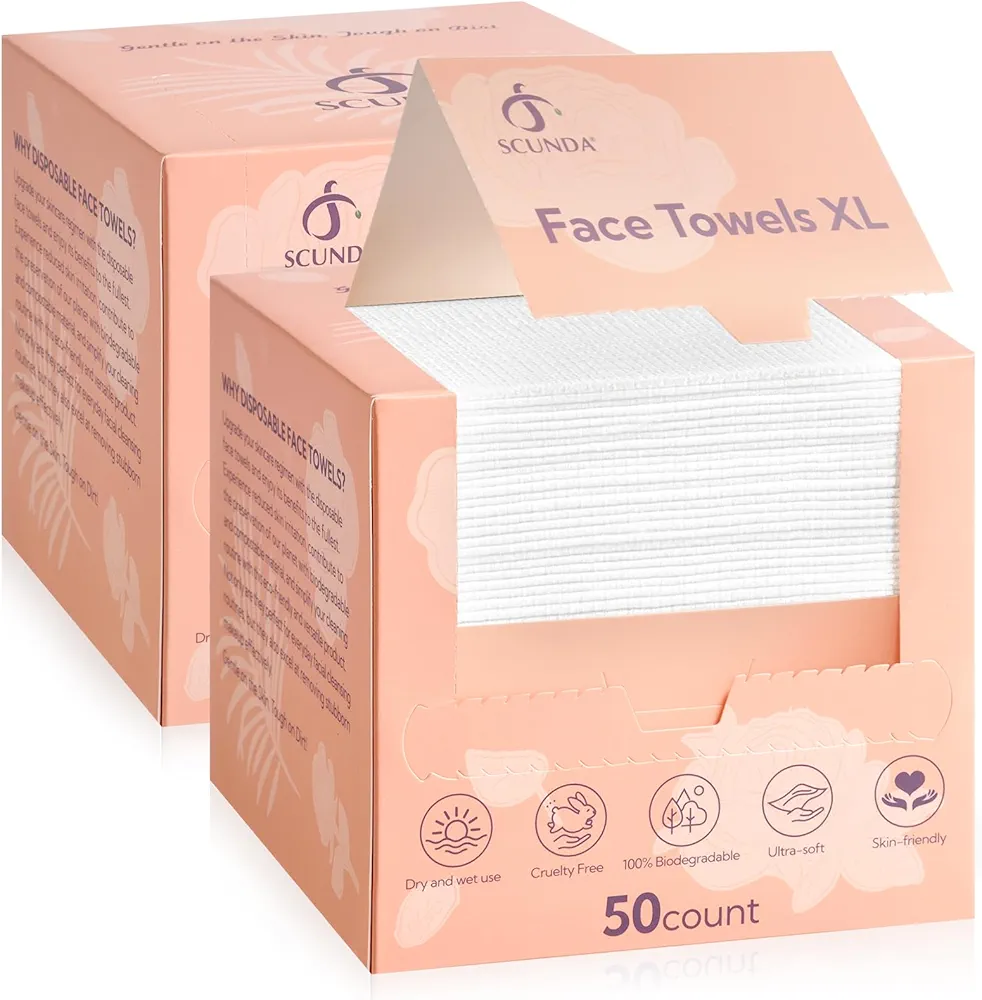 Disposable Face Towels XL, Face Dry Wipes Towels, Makeup Remover Dry Wipes, Biodegradable Face Towels for Sensitive Skin,Extra Large Face Dry Wipes for Cleansing, Gym, Travel,10"×10",100 Count