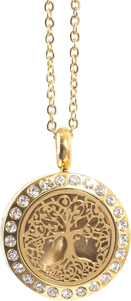 Mystic Moments | Tree of Life | Aromatherapy Oil Diffuser Gold Necklace Locket with Pad