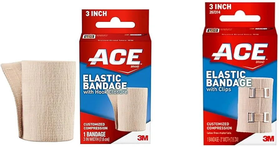 ACE 3 Inch Elastic Bandage with Clips, Beige, Great for Elbow, Ankle, Knee and More, 1 Count and 2 Count Bundle