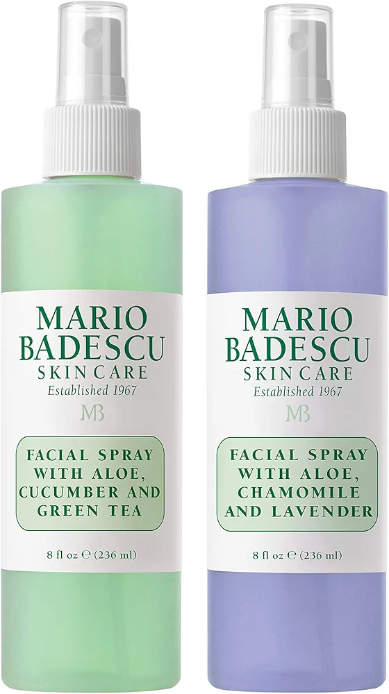 Mario Badescu Facial Spray Duo - Includes Aloe, Chamomile & Lavender PLUS Aloe, Cucumber & Green Tea Toner for Face, Neck or Hair - Cooling and Hydrating Face Mist for All Skin Types, Dewy Finish