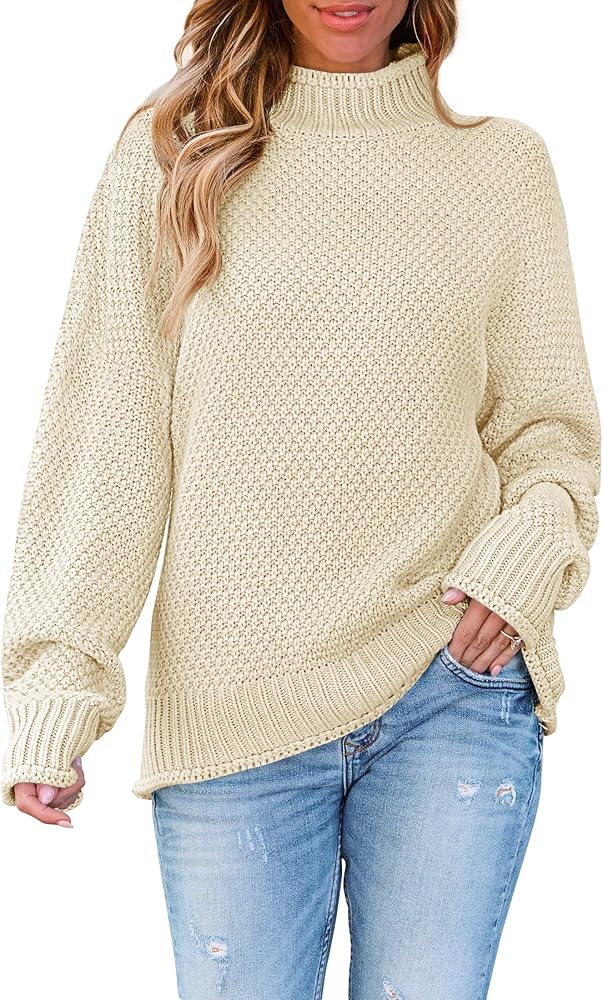 ZESICA Women's 2024 Turtleneck Batwing Sleeve Loose Oversized Chunky Knitted Pullover Sweater Jumper Tops