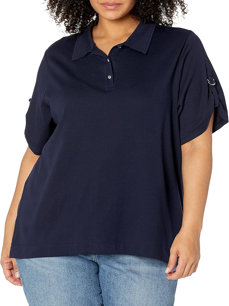 Calvin Klein Women's Plus Size Casual Comfortable D Ring Polo T Shirt