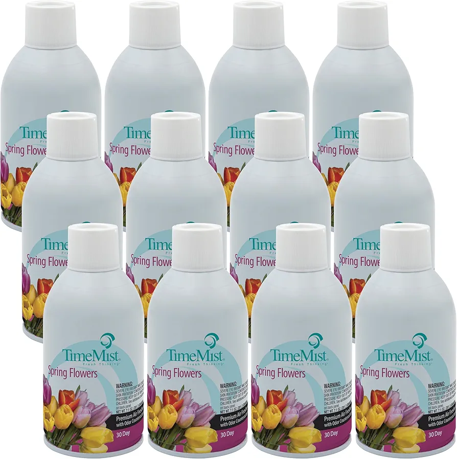 TimeMist Premium Metered Air Freshener Refills - Spring Flowers - 7.1 oz (Case of 12) 1042712 - Lasts Up To 30 Days and Neutralizes Tough Unwanted Odors