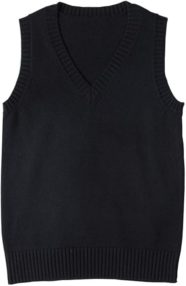 Women’s V Neck Sweater Vest School Uniform Solid Color Sleeveless Knit Sweaters Pullover Tank Tops