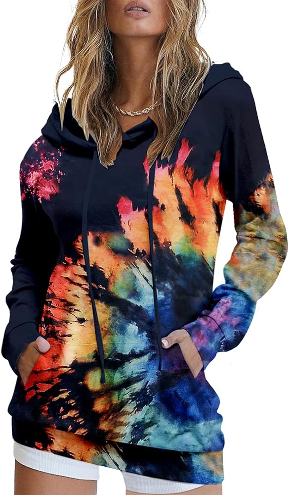 MODARANI Womens Pullover Hoodie Sweatshirts Casual Tunic Tops Kangaroo Pocket Shirts Tie Dye&Floral Print