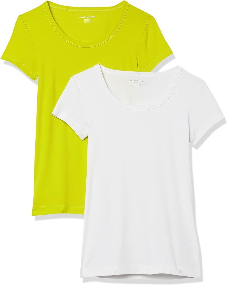 Amazon Essentials Women's Slim-Fit Cap-Sleeve Scoop Neck T-Shirt, Pack of 2