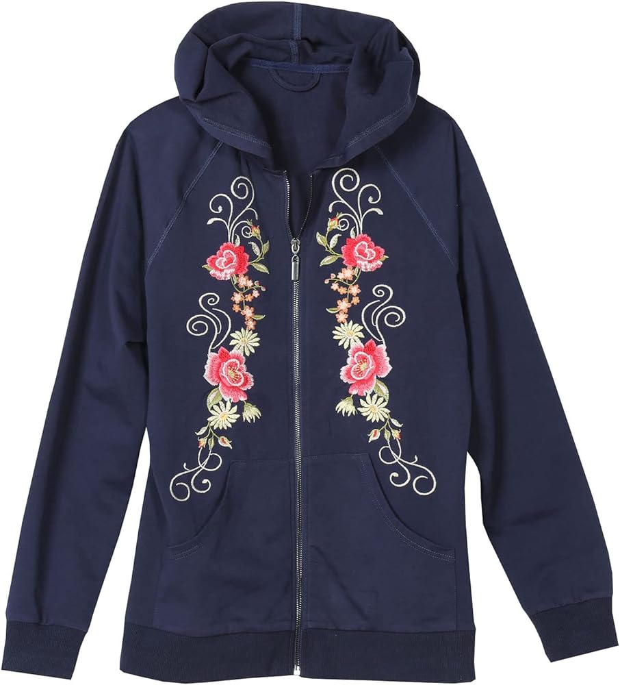 FLORIANA Womens Zip Up Hoodies Embroidered Sweatshirt Fall Jackets for Women