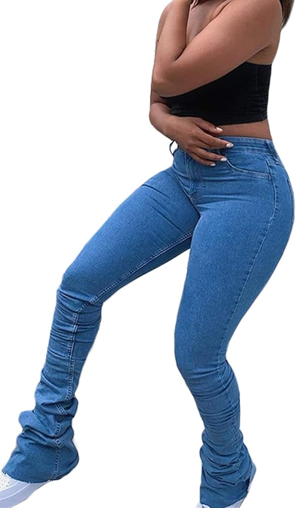 Lucuna Women's Stacked Jeans Y2K Boyfriend High Waisted Bootcut Skinny Stretchy Denim Pants Trousers