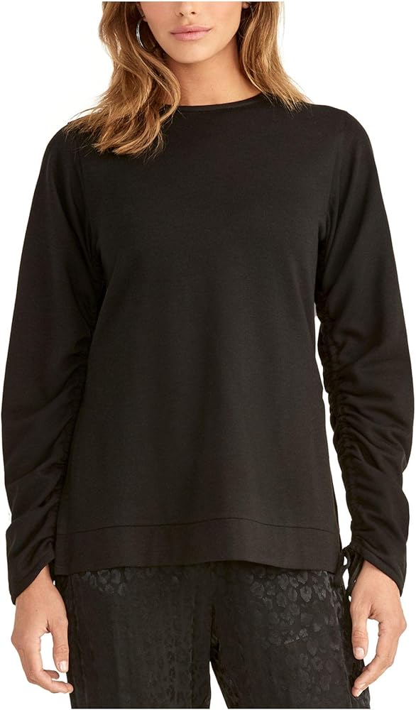 RACHEL Rachel Roy Womens Ruched Sweatshirt, Black, Size Small