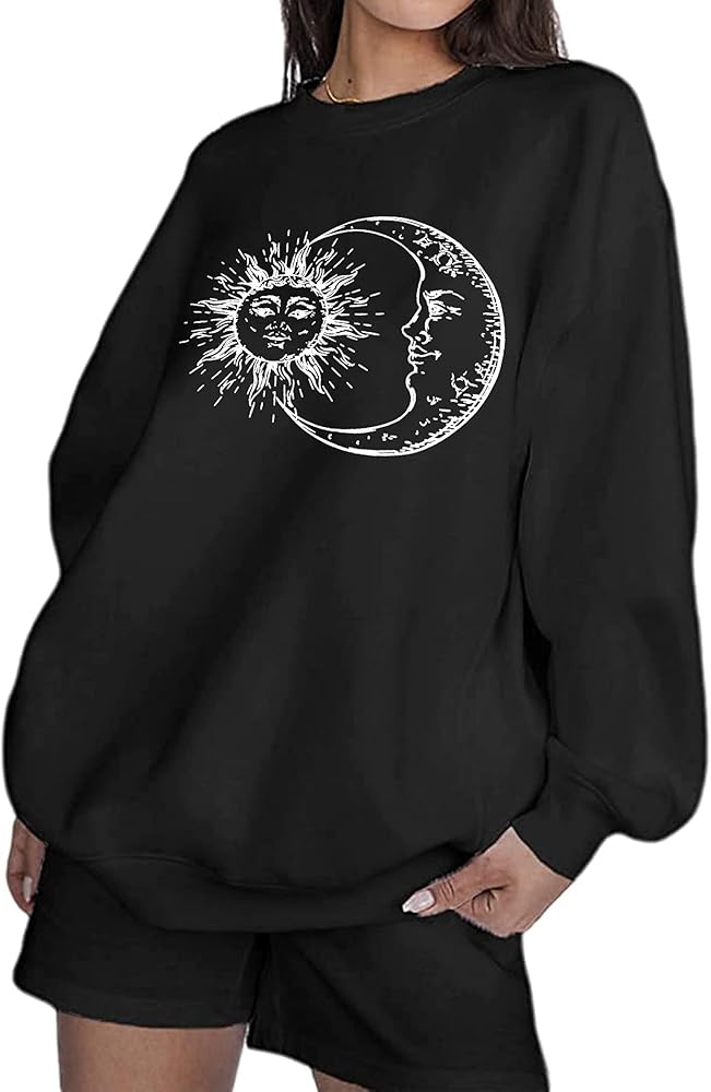 Remidoo Women's Oversized Sun and MoonGraphic Sweatshirts Long Sleeve Pullover Tops