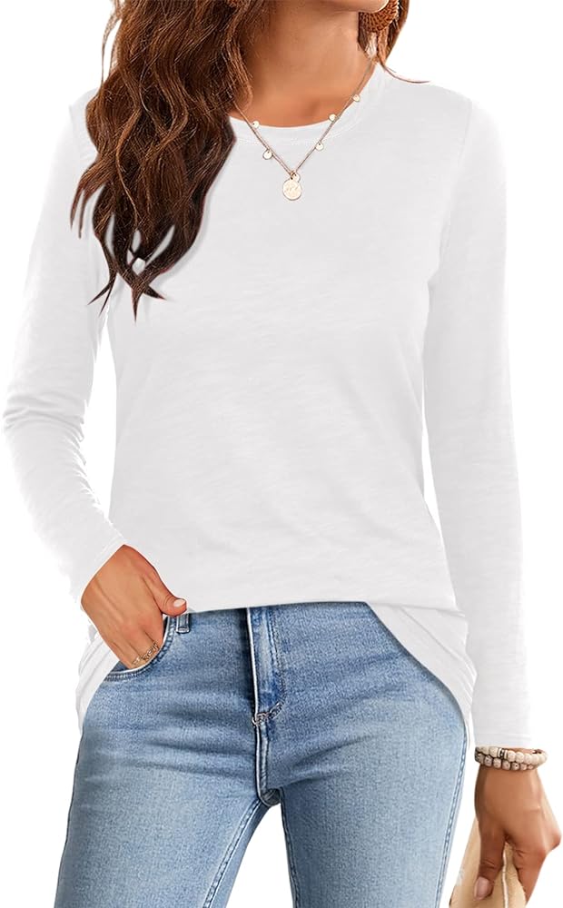 Elesomo Womens Tops Short/Long Sleeve T-Shirts Fitted Cotton Crewneck Tee