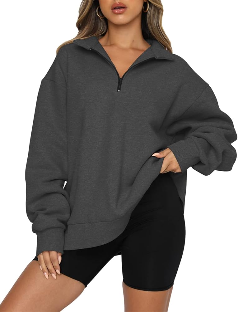 onlypuff Half Zip Oversized Sweatshirt for Women Pullover Fleece Lined Hoodies Quater Zip up Trendy Fall Fashion Teen Girls