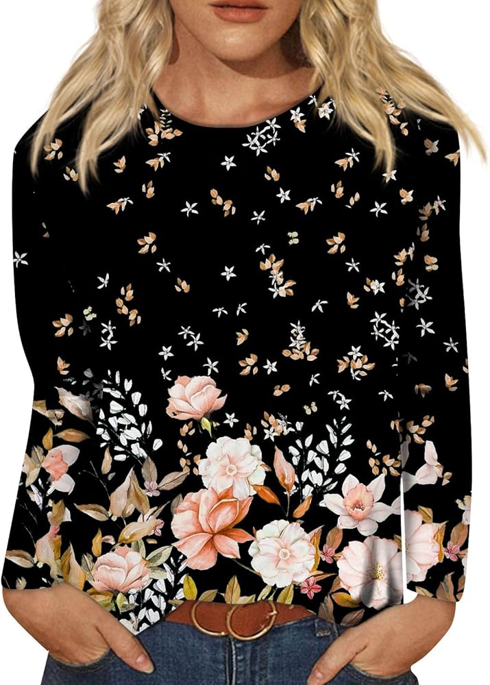 Fall Shirt,Long Sleeve Shirts for Women Cute Print Graphic Tees Blouses Casual Plus Size Basic Womens Fall Fashion 2024