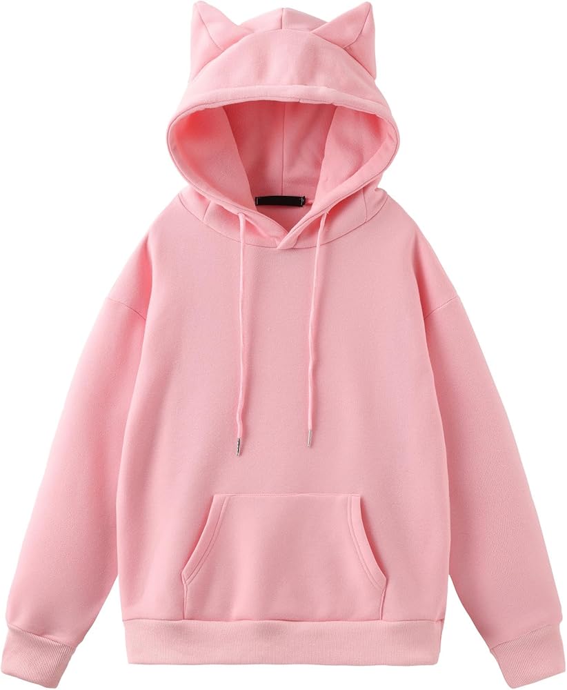 Harajuku Y2K Women's Cute Pink Hoodie Cat Ear Kawaii Pullover Loose Size Top