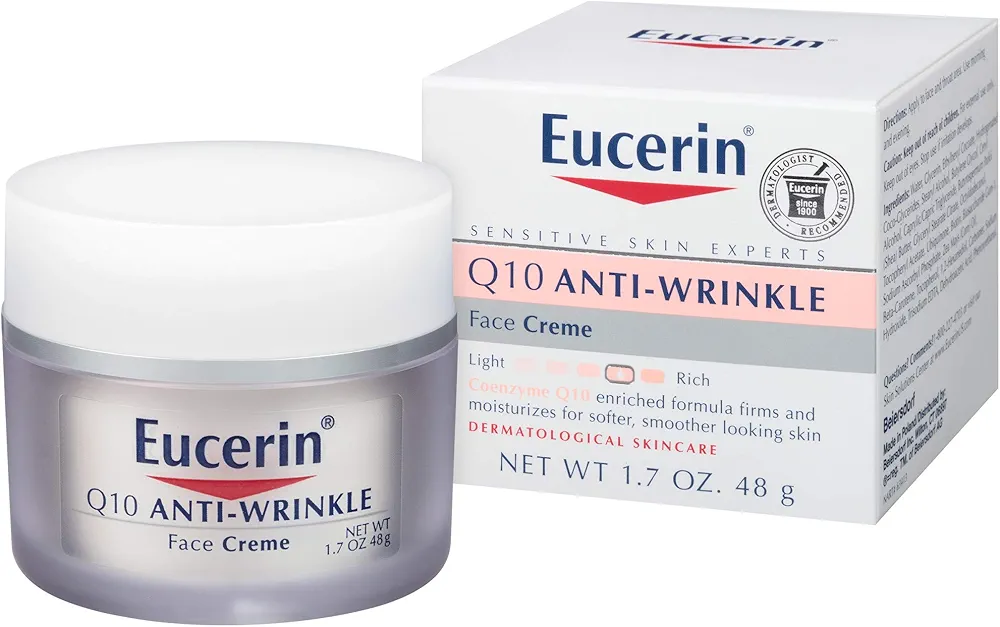 Eucerin Q10 Anti-Wrinkle Face Cream, Unscented Face Cream for Sensitive Skin, 1.7 Oz Jar