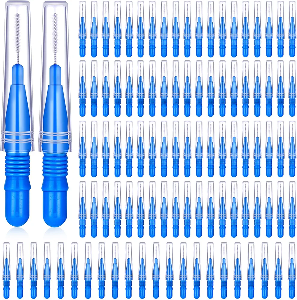 BBTO 100 Pcs Braces Dental Brush Flosser for Cleaner Interdental Brush Toothpick Dental Tooth Flossing Head Oral Dental Toothpick Cleaners Cleaning Tool (Blue)