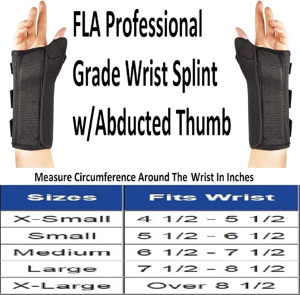 Florida Orthopedics Prolite 8" Airflow Wrist Brace with Abducted Thumb, Black, Right, Small/Medium