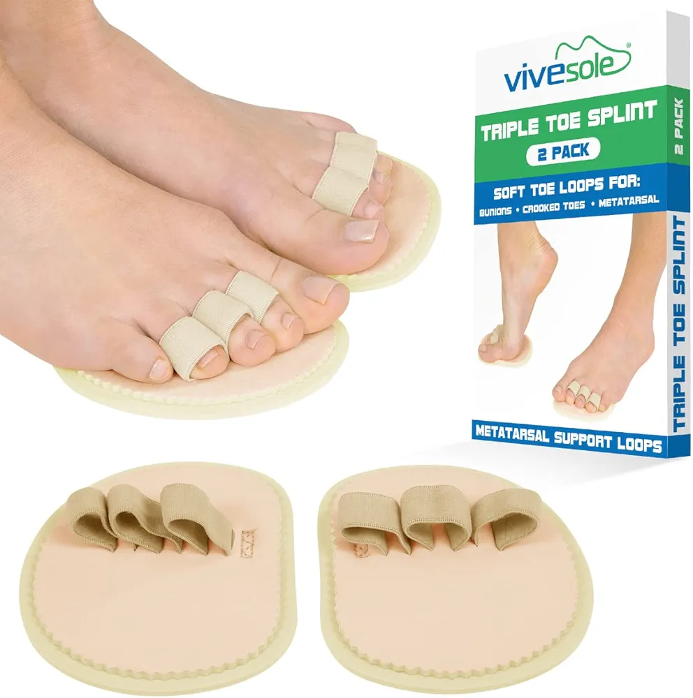 ViveSole Budin Splint Toe Straightener (Pair) - Hammer Toe Corrector for Women, Men - Crooked Toe, Joint Realign Cushion Brace for Claw, Curled - Metatarsal Support Loop Guard Alignment Corrector Wrap