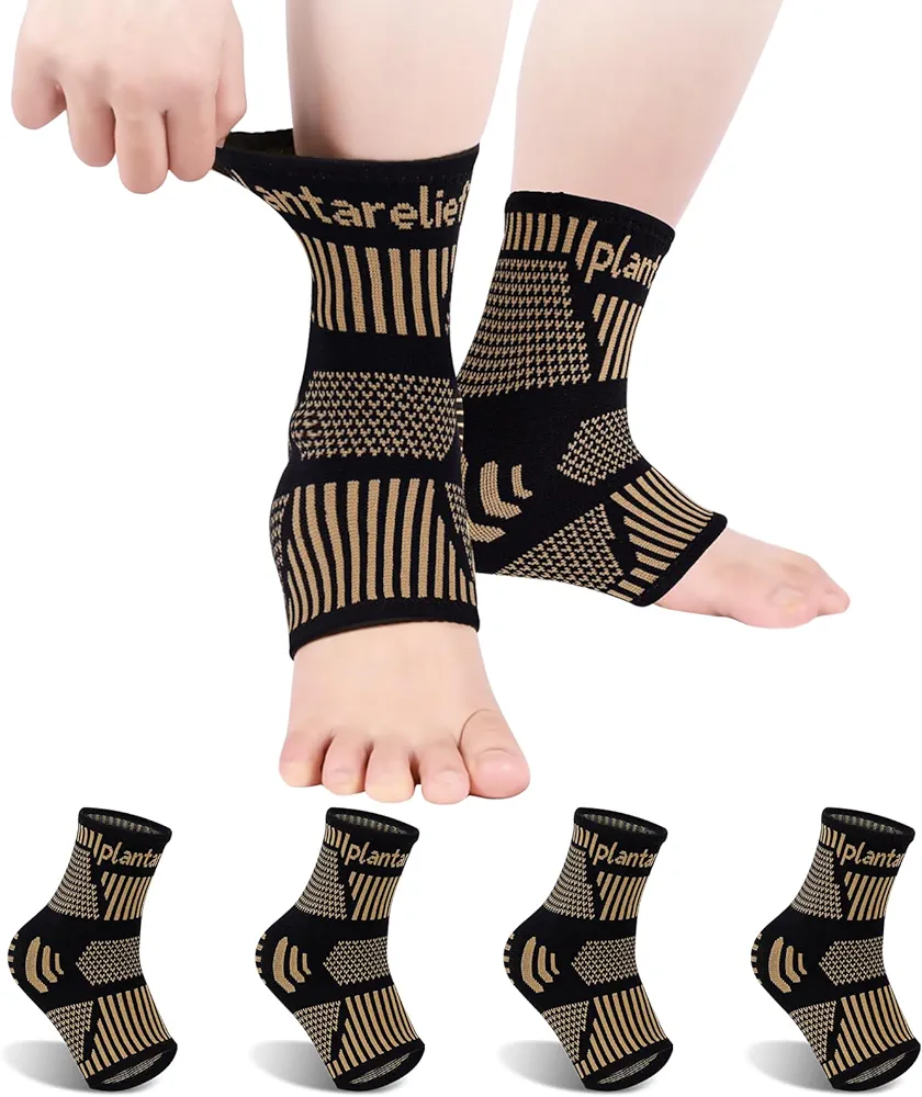 Copper Ankle Support Brace, 2 Pair Ankle Compression Sleeve Socks, Plantar Fasciitis Socks for Men Women Plantar Fasciitis, Sports Ligament Damage,Weak Ankles,Joint Pain Relief XL