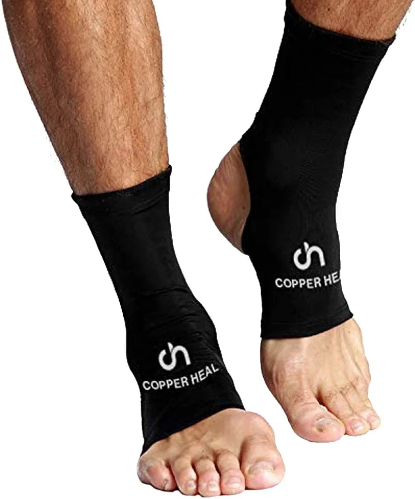 COPPER HEAL ANKLE Compression Sleeve (PAIR) - Highest Copper Infused Socks Arch Support Foot Swelling Achilles Tendon Joint Pain Plantar Fasciitis Sports Injury (XL - pair)