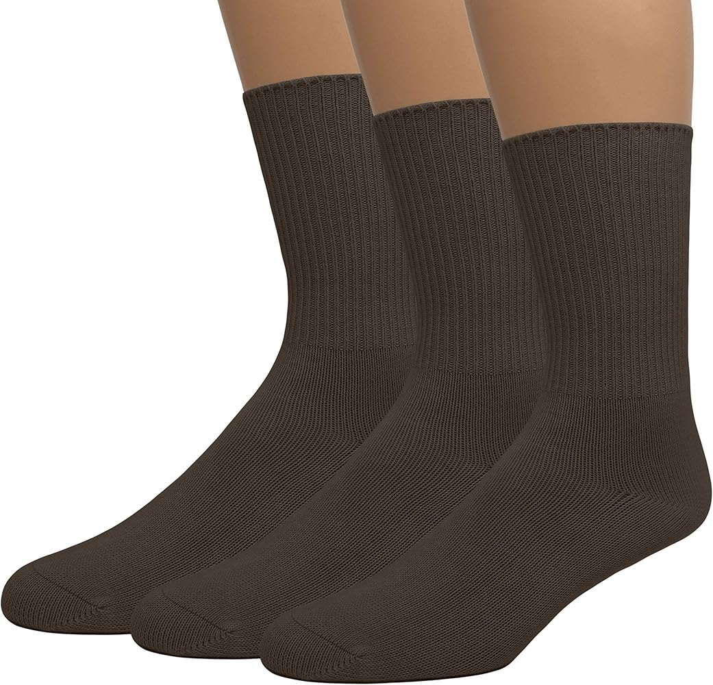 Men's Diabetic Crew Cotton Socks | Non-Binding Loose Top | Seamless Toe | 3-Pair | Big and Tall Available