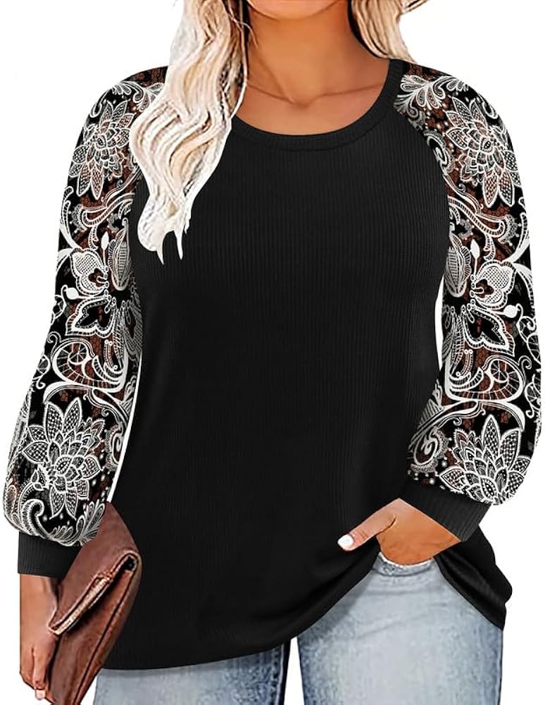 RITERA Plus Size Tops For Women Lace Long Sleeve Blouses Casual Loose Tunic Fall Dressy Shirts XL-5XL