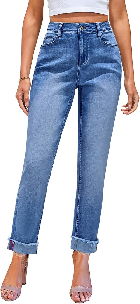 GRAPENT Jeans for Women Trendy High Waisted Slim Straight Leg Mom Jeans Stretchy Denim Pants Trouser Jeans with Pockets