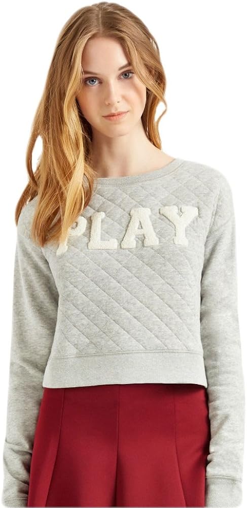 AEROPOSTALE Womens PLAY Quilted Sweatshirt, Grey, Small