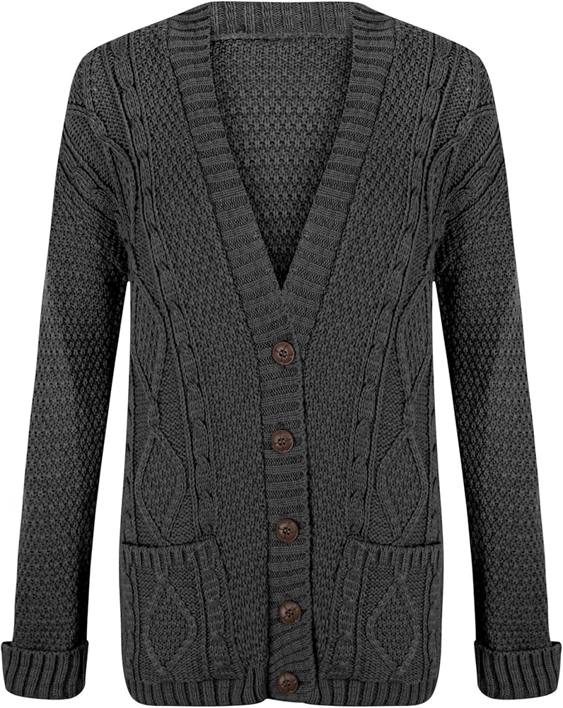 Women's Cable Chunky Knitted 5 Button Long Sleeves Grandad Cardigans