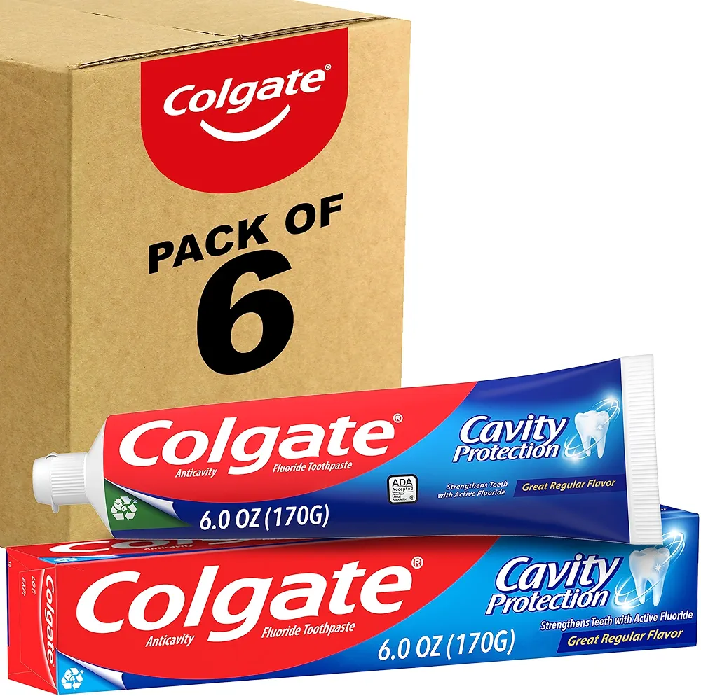 Colgate Cavity Protection Toothpaste with Fluoride, Great Regular Flavor, 6 Ounce (Pack of 6)