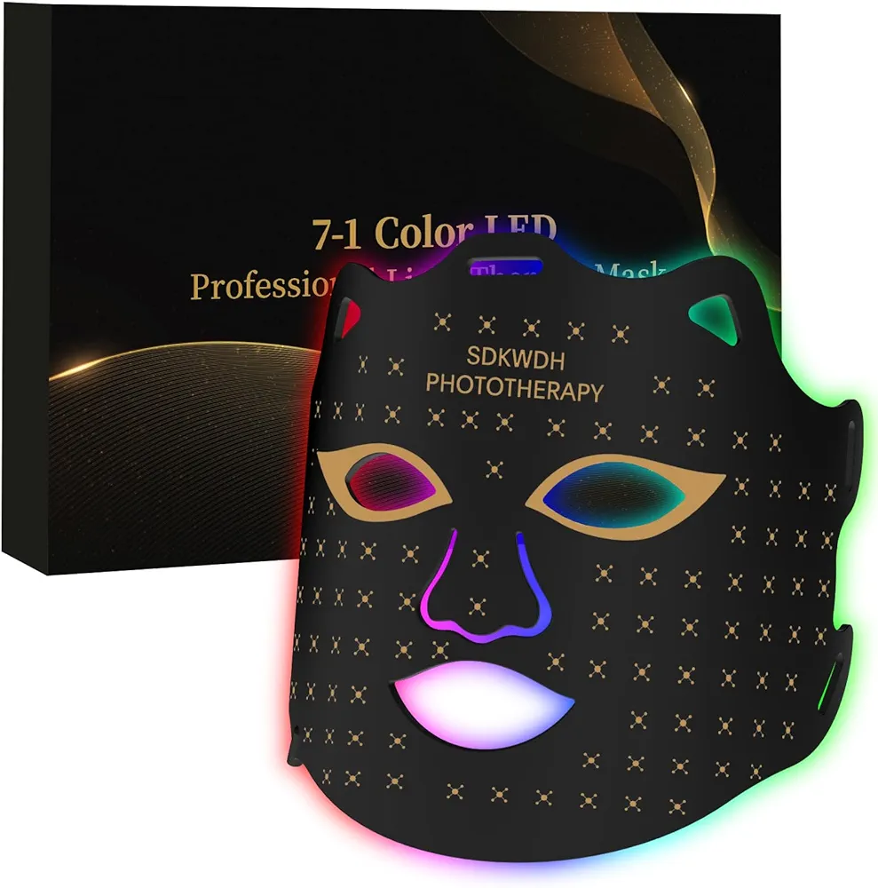 7-1 Colors LED Facial Skin Care Mask, Red Led Face Mask Light Therapy At Home, Led Face Mask Light Therapy, Black